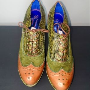 Poetic Licence London Brown & Green Wedge Oxfords.